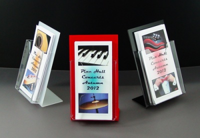 coloured leaflet dispensers with clear fronts